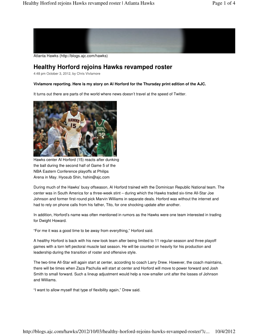 Healthy Horford Rejoins Hawks Revamped Roster | Atlanta Hawks Page 1 of 4