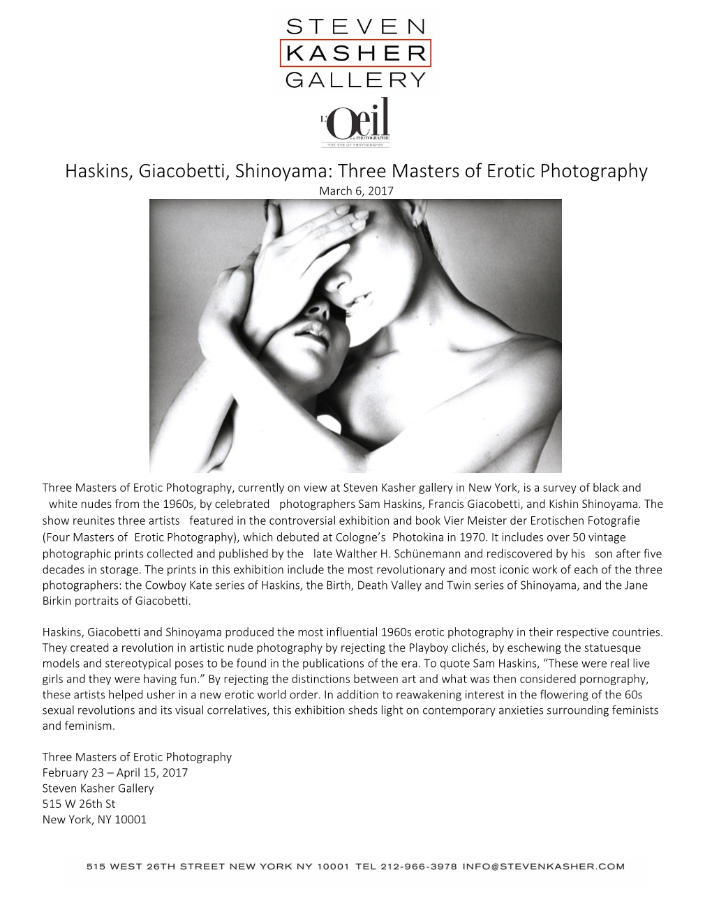 Three Masters of Erotic Photography March 6, 2017