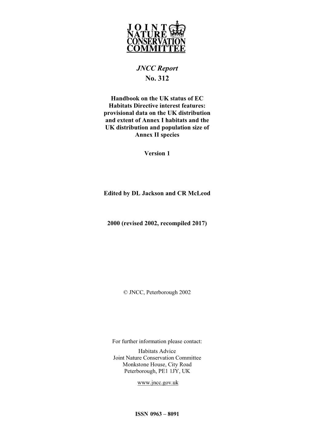 Handbook on UK Status of EC Habitats Directive Interest Features
