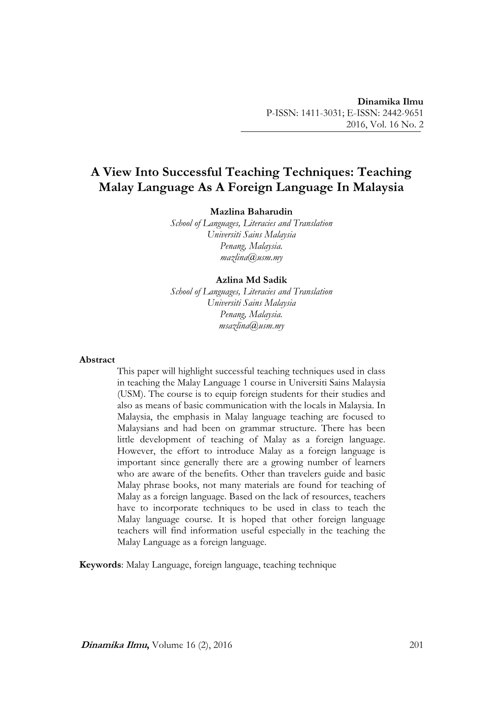 Teaching Malay Language As a Foreign Language in Malaysia