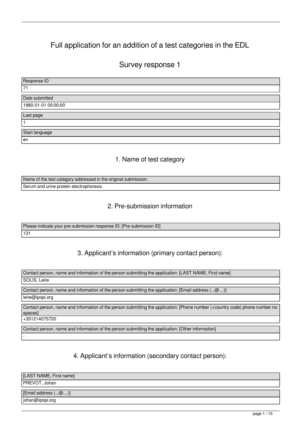 Full Application for an Addition of a Test Categories in the EDL