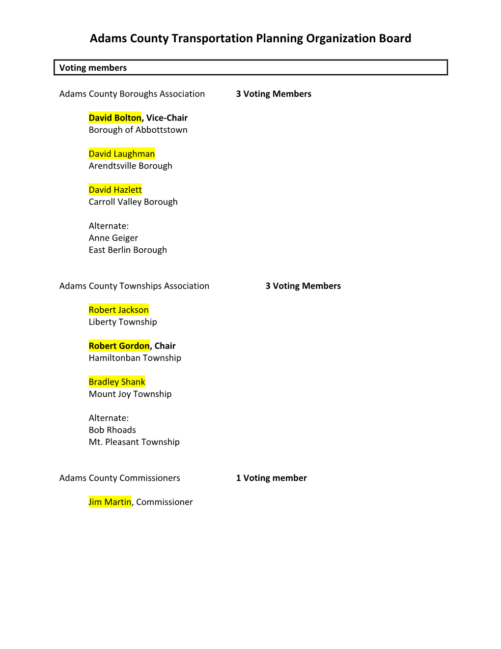 Adams County Transportation Planning Organization Board