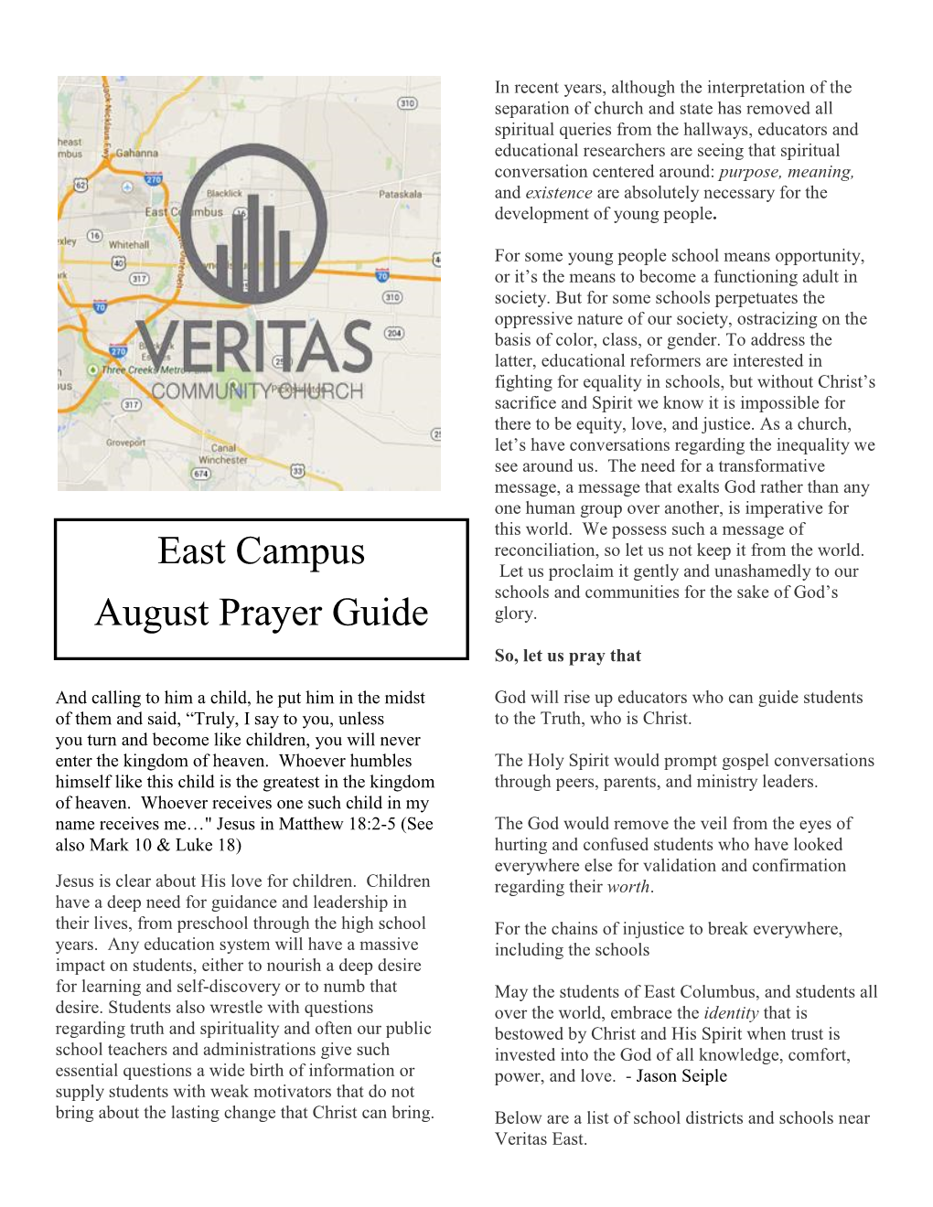 East Campus August Prayer Guide