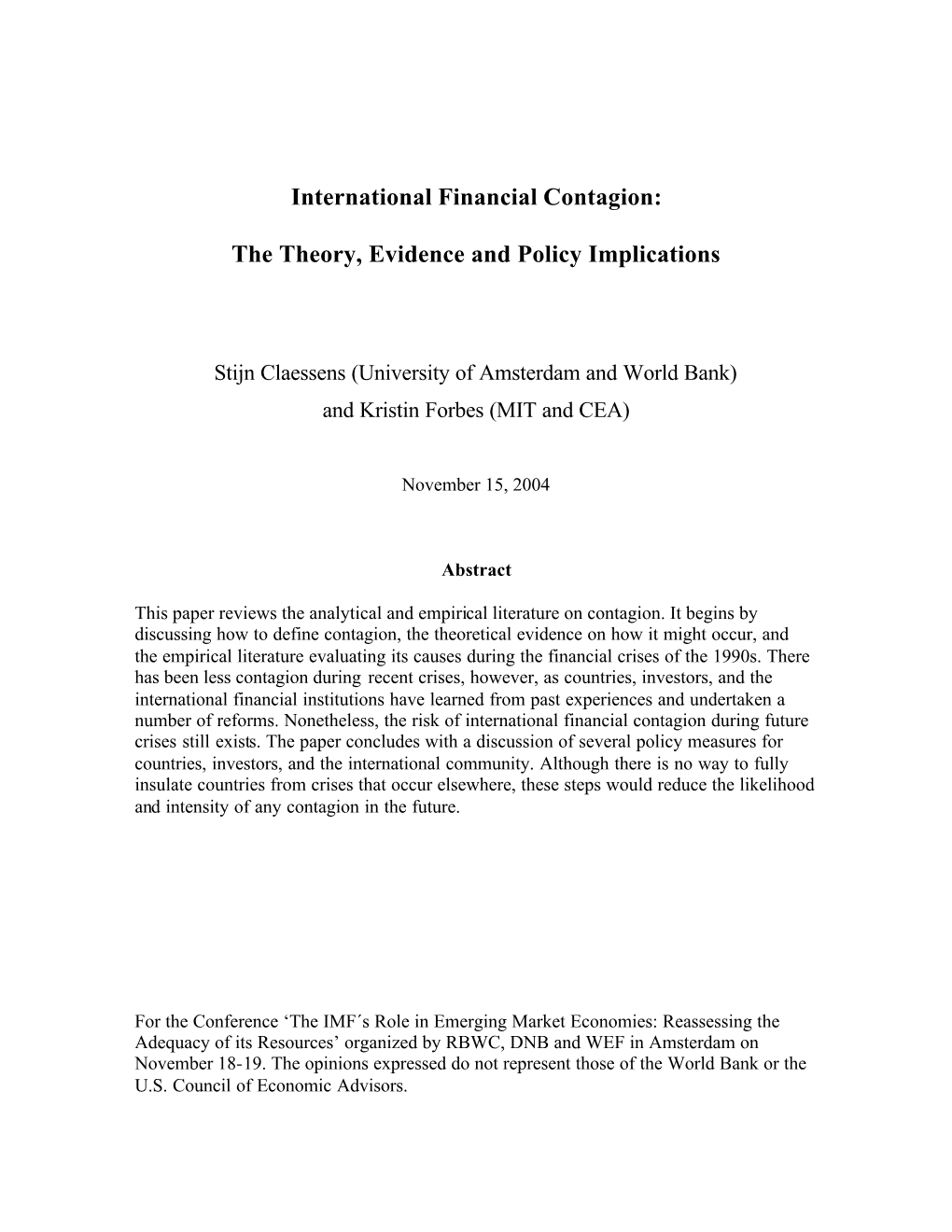 International Financial Contagion: the Theory, Evidence