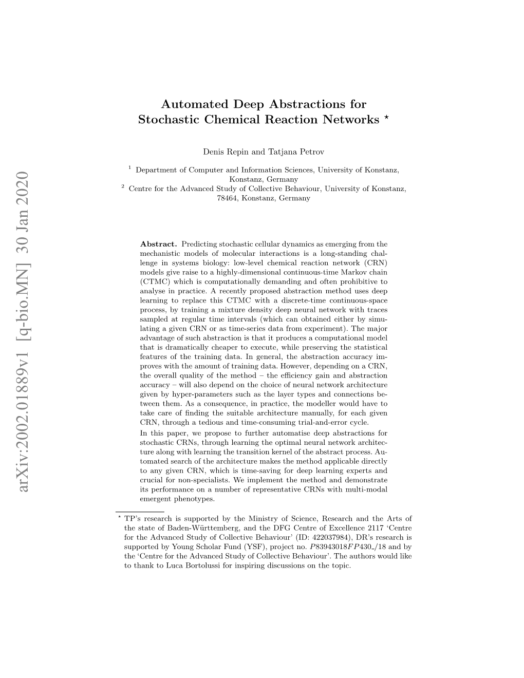 Automated Deep Abstractions for Stochastic Chemical Reaction Networks ?