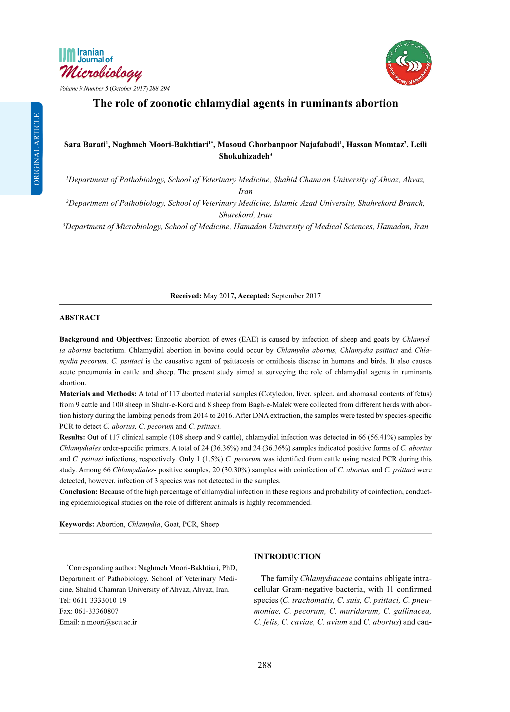 The Role of Zoonotic Chlamydial Agents in Ruminants Abortion