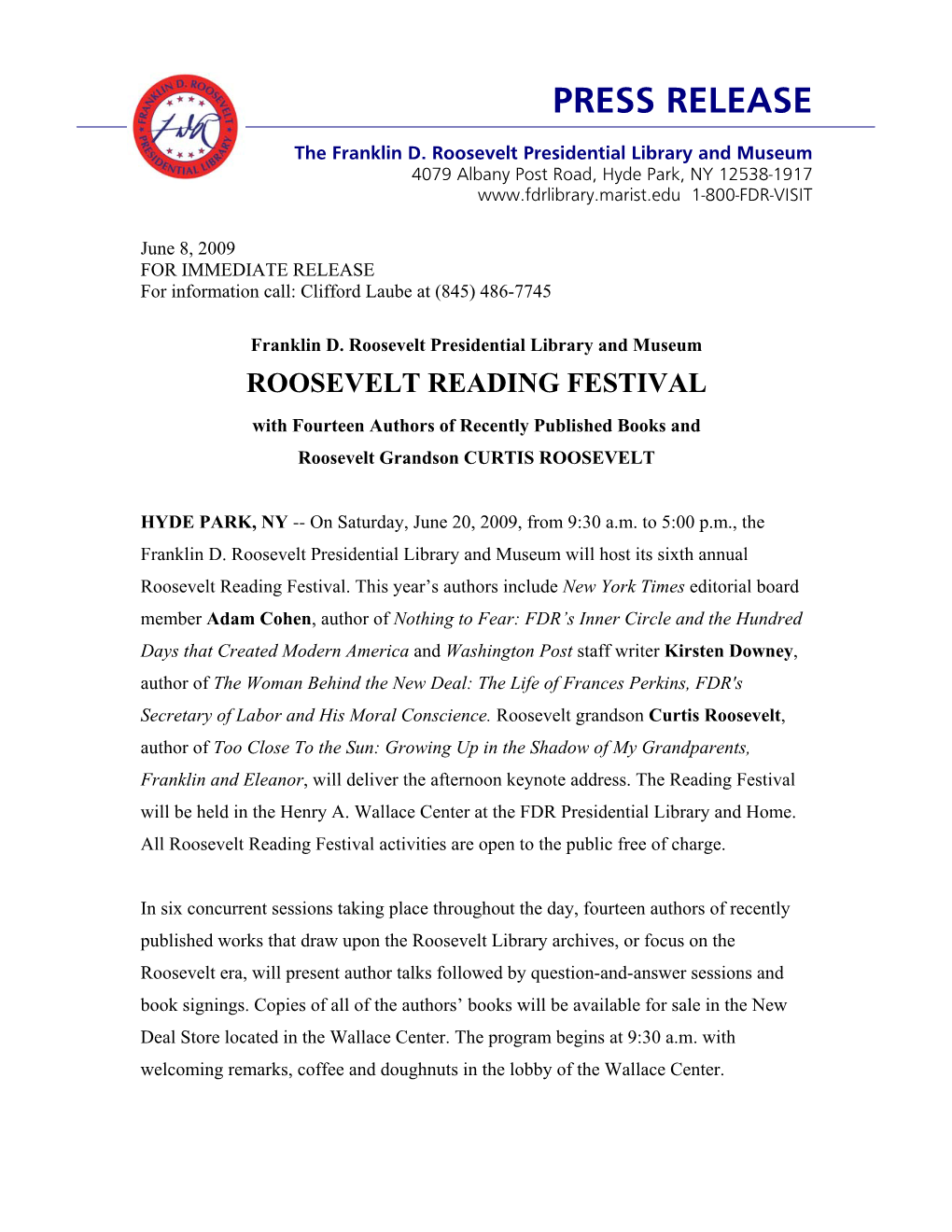 Roosevelt Reading Festival