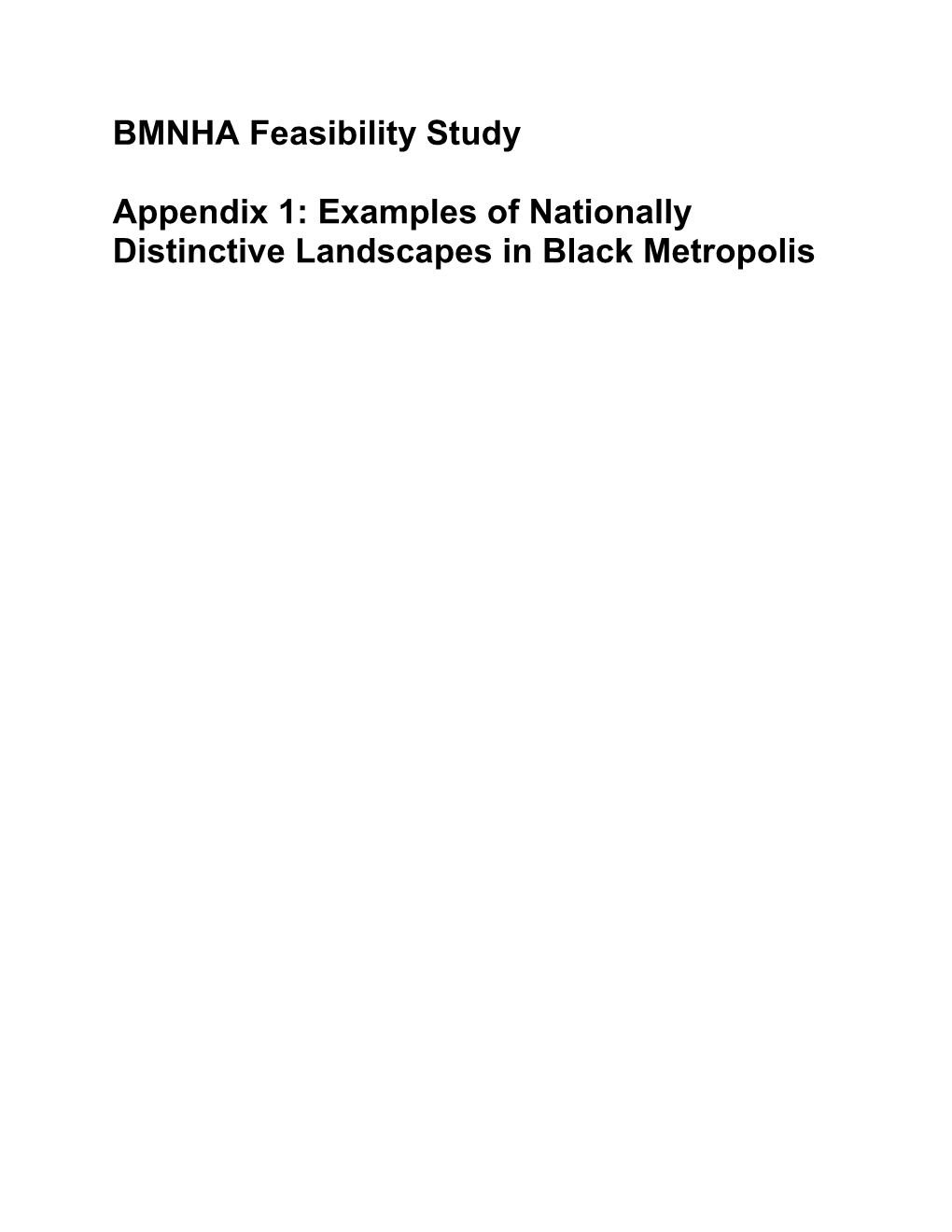 BMNHA Feasibility Study Appendix 1: Examples of Nationally Distinctive Landscapes in Black Metropolis