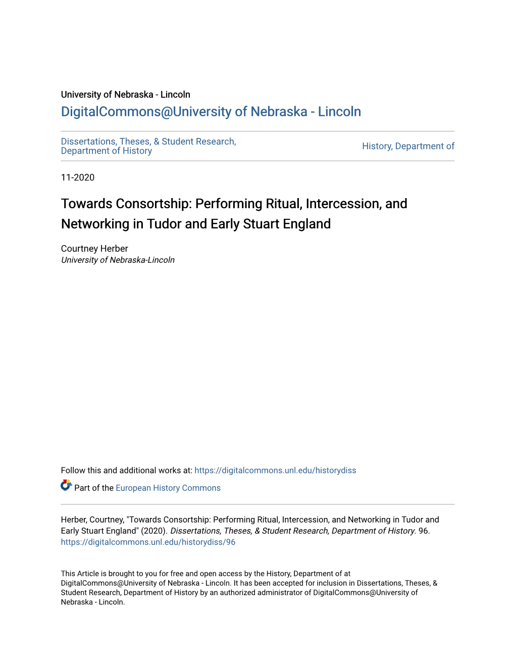 Towards Consortship: Performing Ritual, Intercession, and Networking in Tudor and Early Stuart England