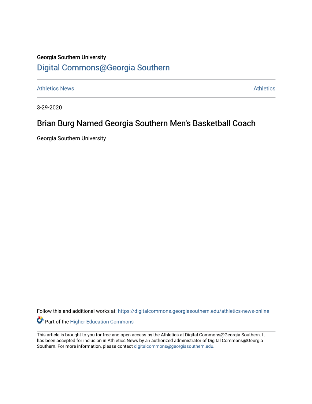 Brian Burg Named Georgia Southern Men's Basketball Coach