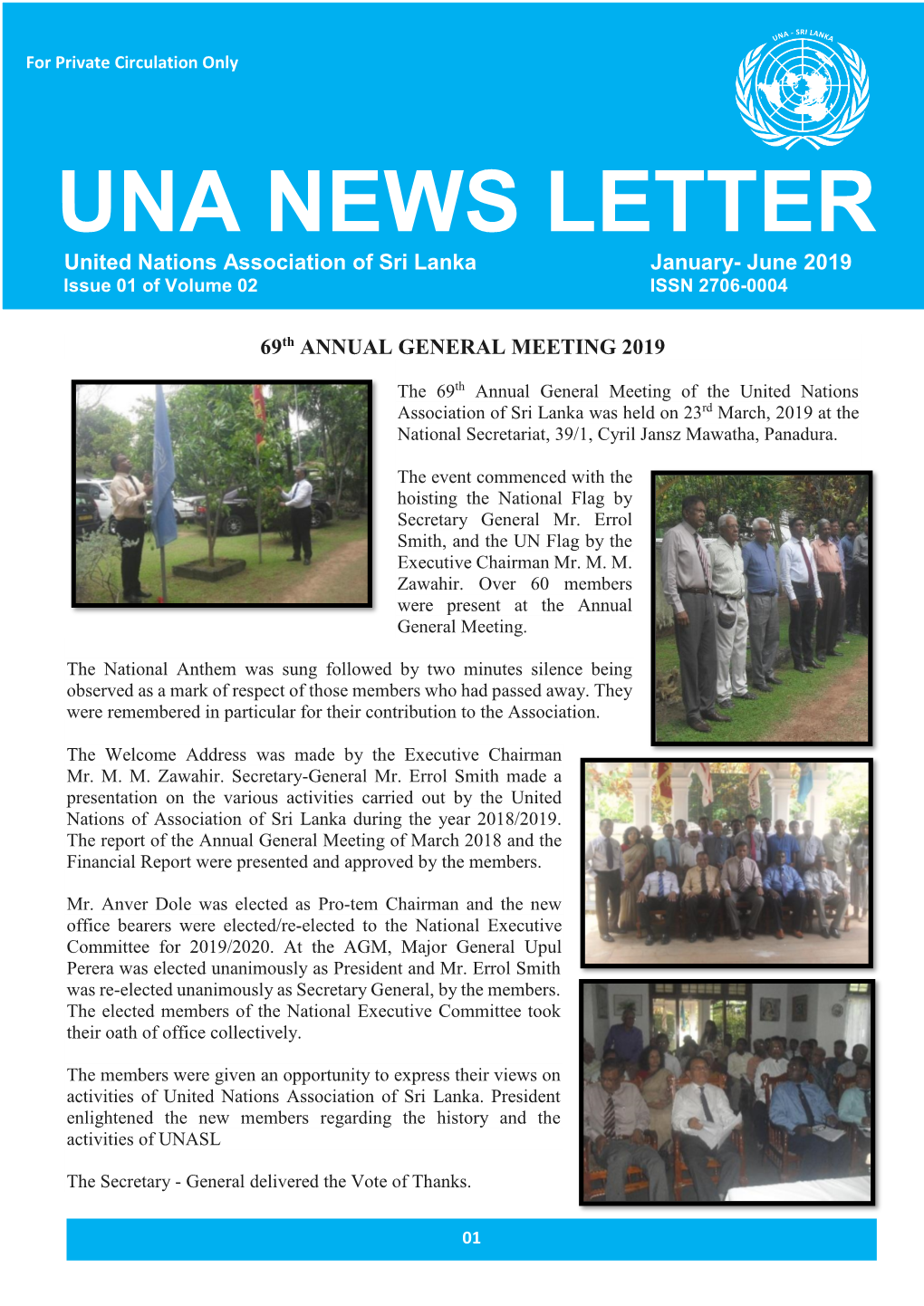 UNASL - NEWS LETTER January- June 2019 for Private Circulation Only