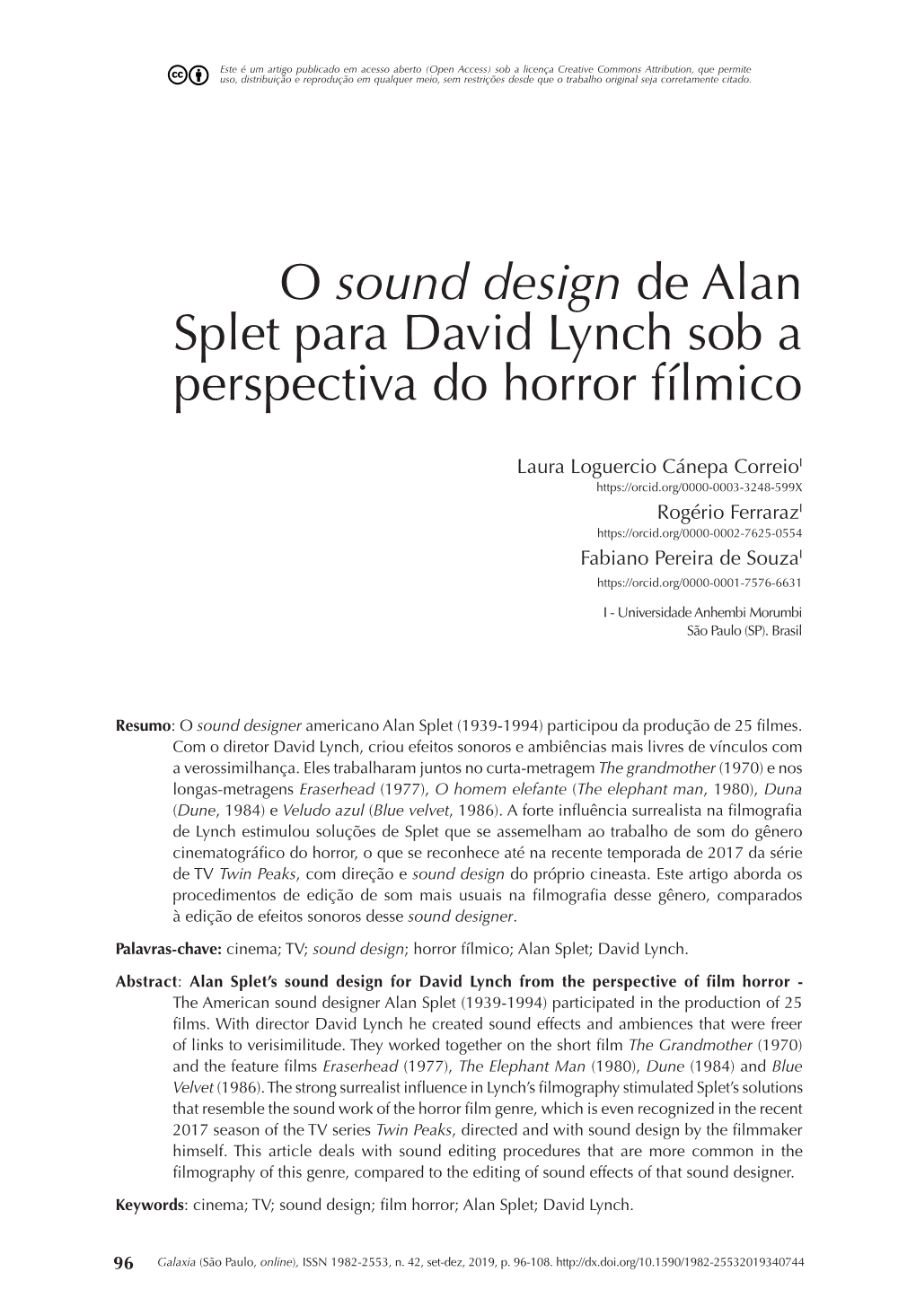 O Sound Design De Alan Splet Para David Lynch Sob a Perspectiva Do Horror Fílmico