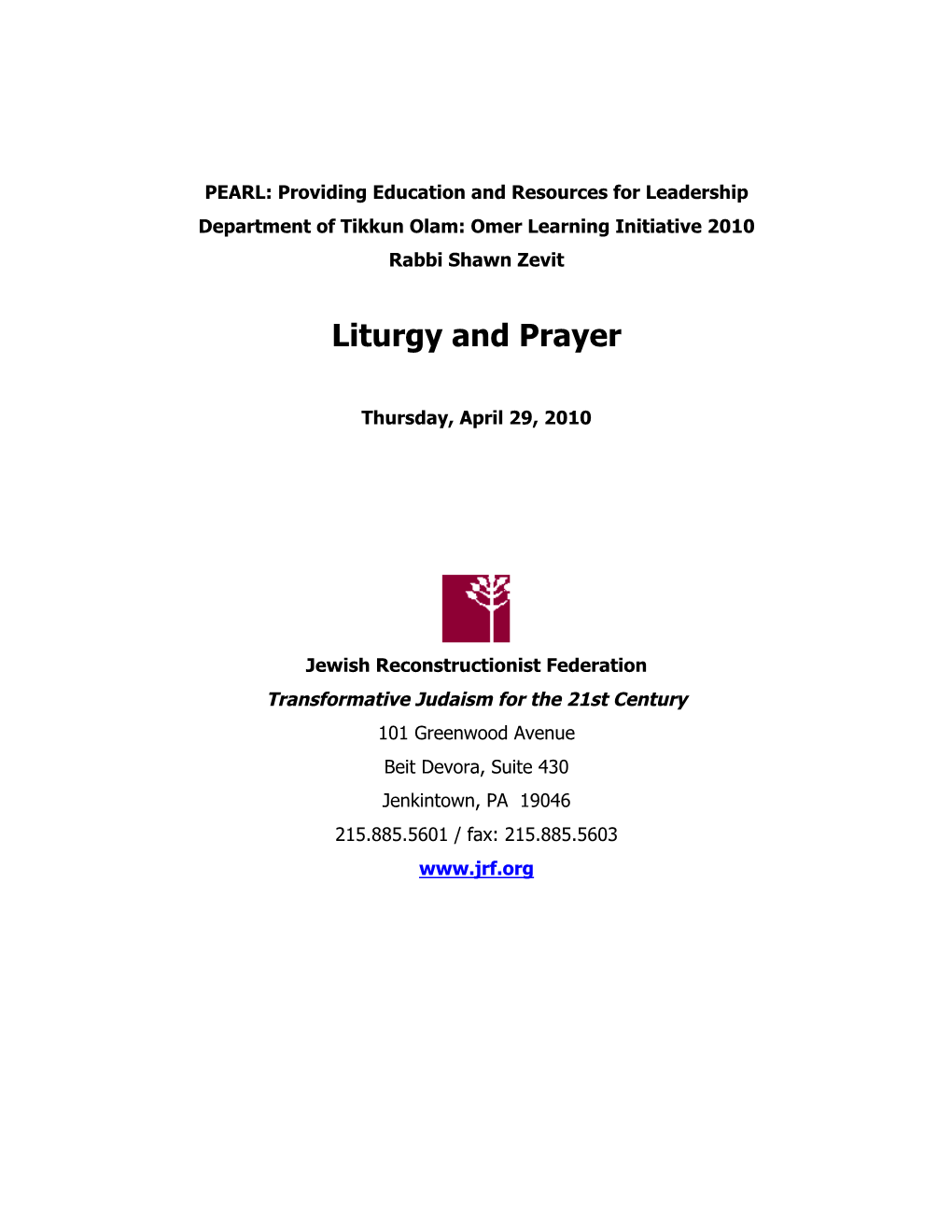 Liturgy and Prayer