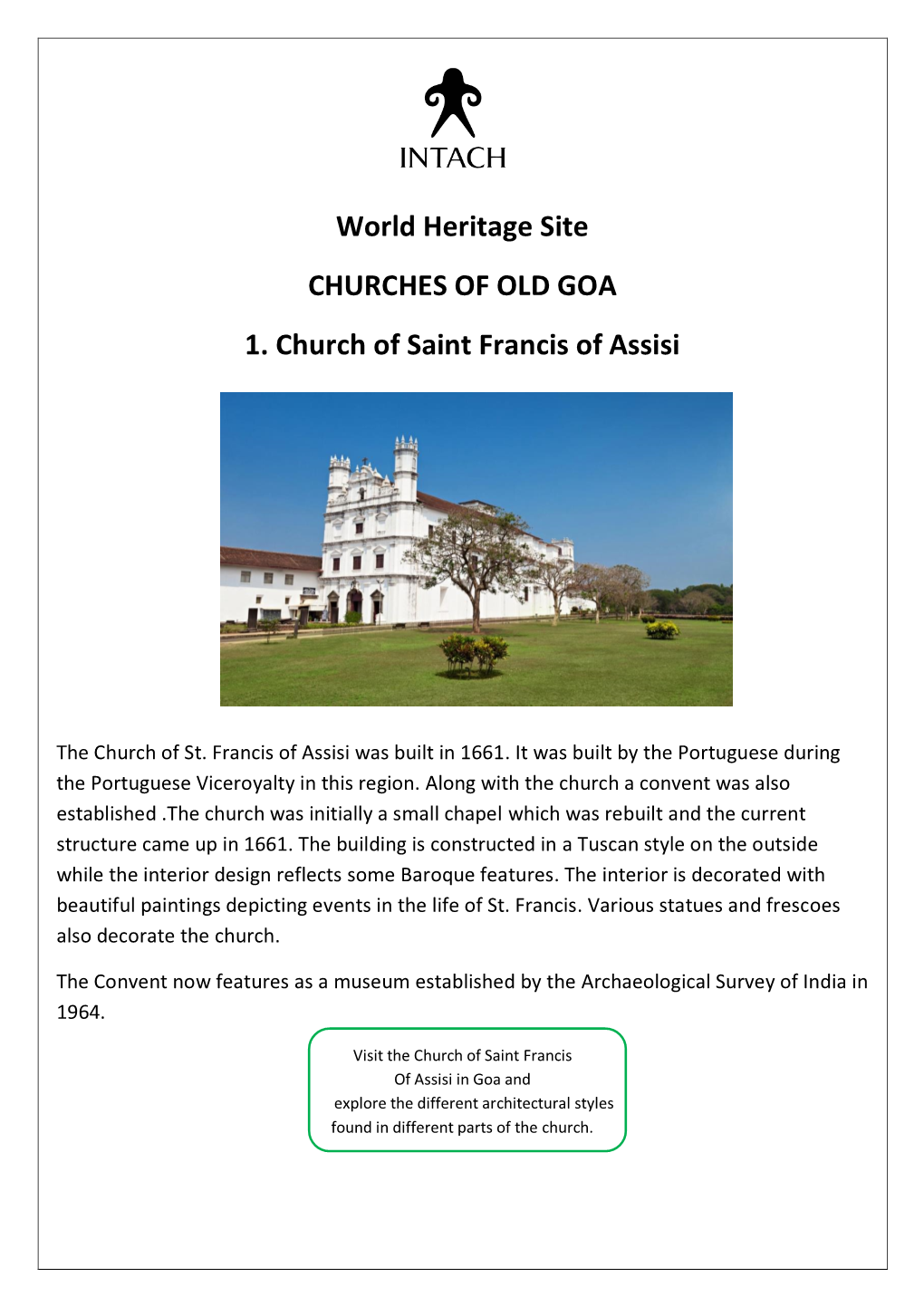 World Heritage Site CHURCHES of OLD GOA 1. Church of Saint Francis of Assisi