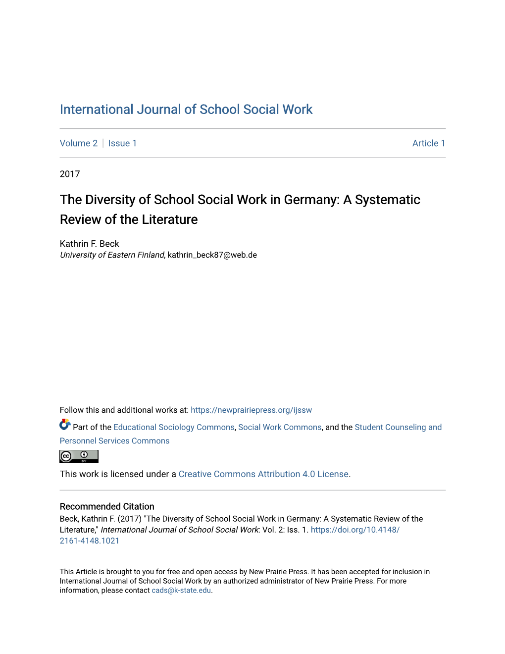 The Diversity of School Social Work in Germany: a Systematic Review of the Literature