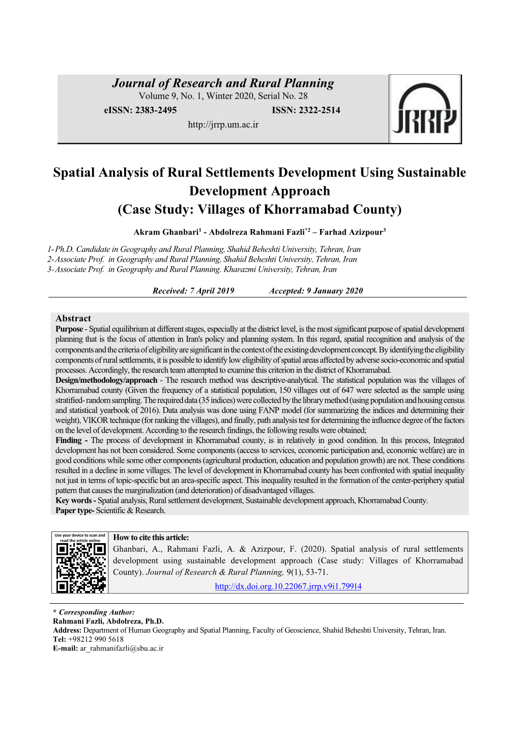 Spatial Analysis of Rural Settlements Development Using Sustainable Development Approach (Case Study: Villages of Khorramabad County)