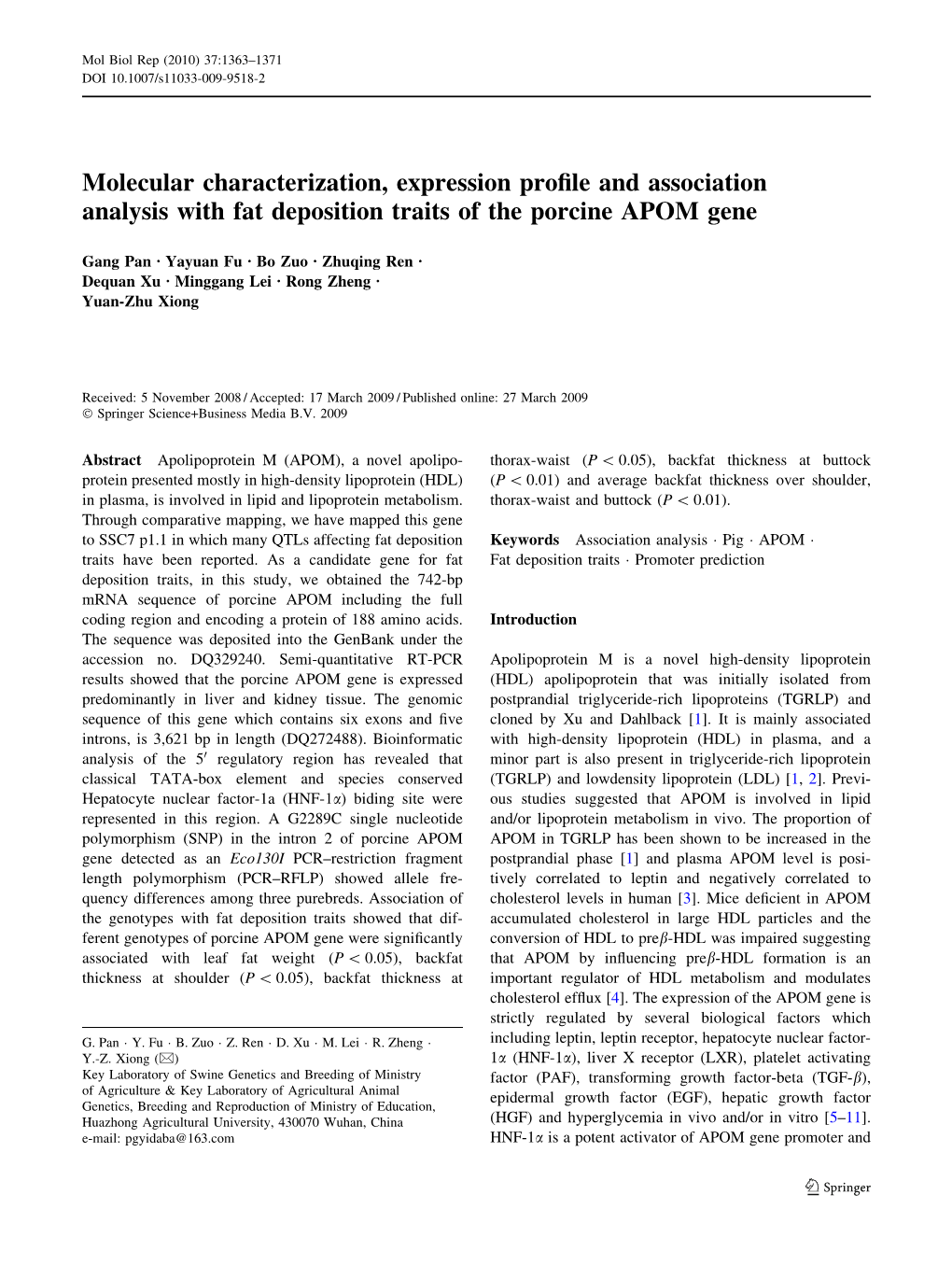 Molecular Characterization, Expression Profile and Association