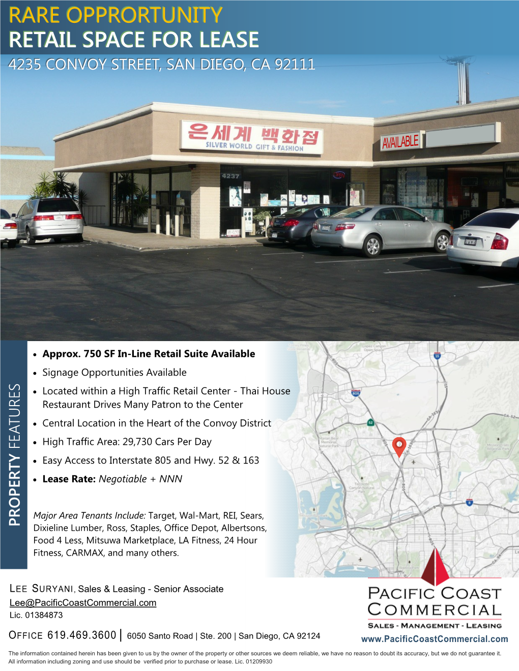 Rare Opprortunity Retail Space for Lease