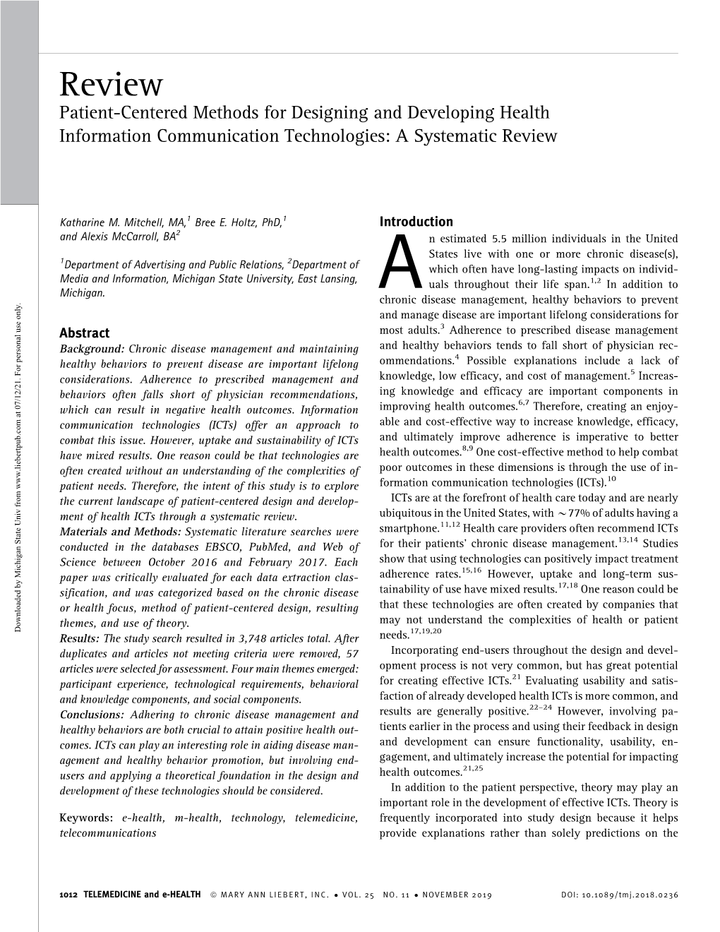 Patient-Centered Methods for Designing and Developing Health Information Communication Technologies: a Systematic Review