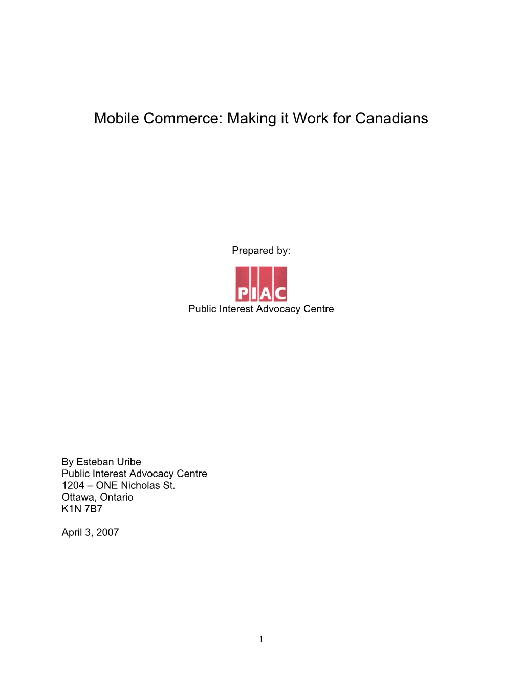 Mobile Commerce: Making It Work for Canadians
