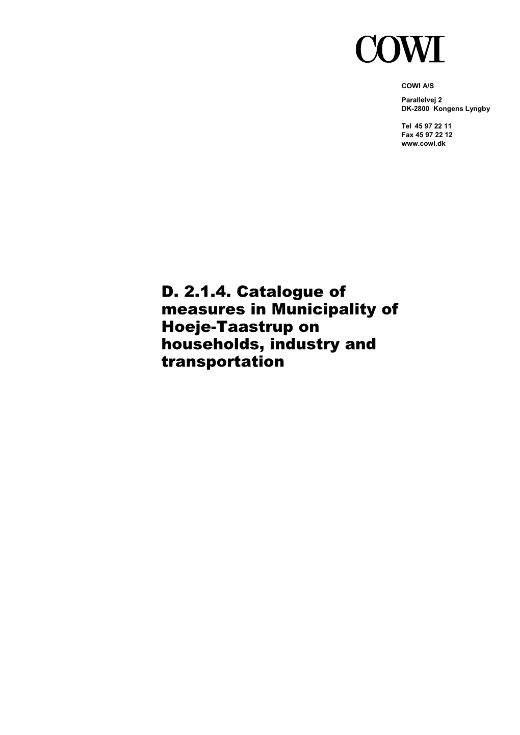 D. 2.1.4. Catalogue of Measures in Municipality of Hoeje-Taastrup on Households, Industry and Transportation