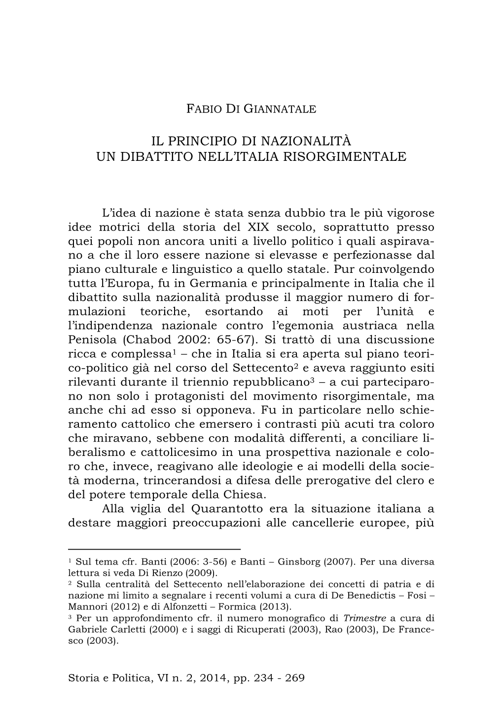 Il Principio Di Nazionalità Un Dibattito Nell'italia