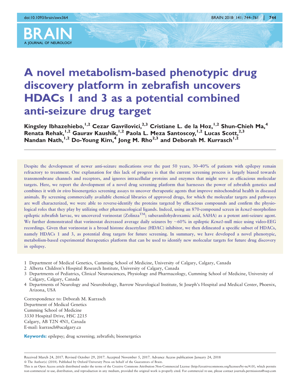 A Novel Metabolism-Based Phenotypic Drug Discovery Platform in Zebrafish Uncovers Hdacs 1 and 3 As a Potential Combined Anti-Sei