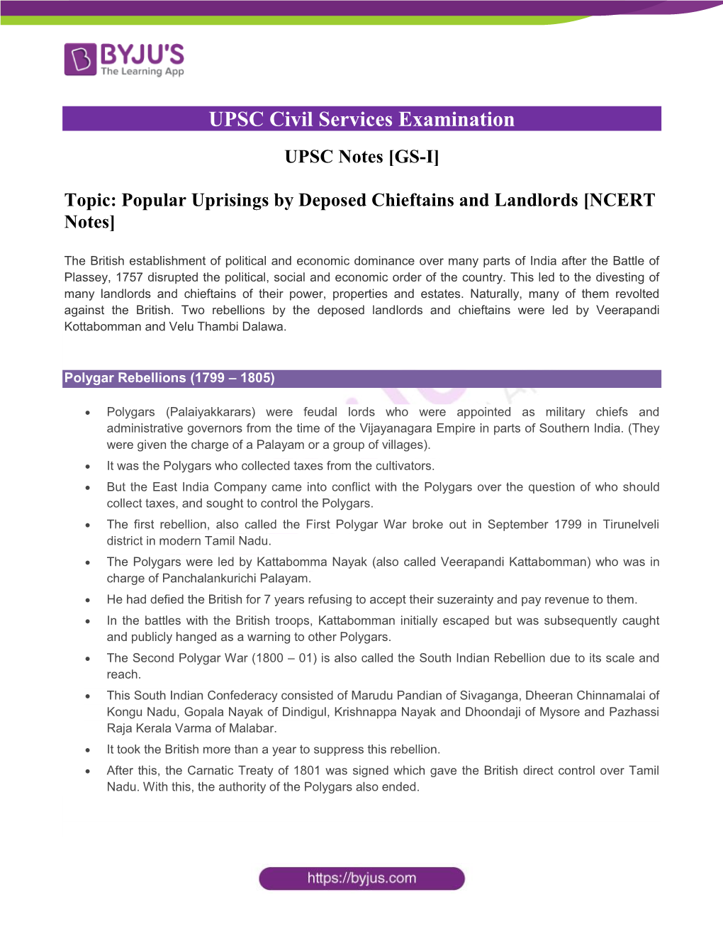 Popular Uprisings by Deposed Chieftains and Landlords [NCERT Notes]