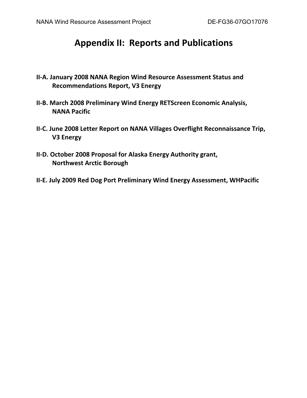 NANA Wind Resource Assessment Project Appendix II