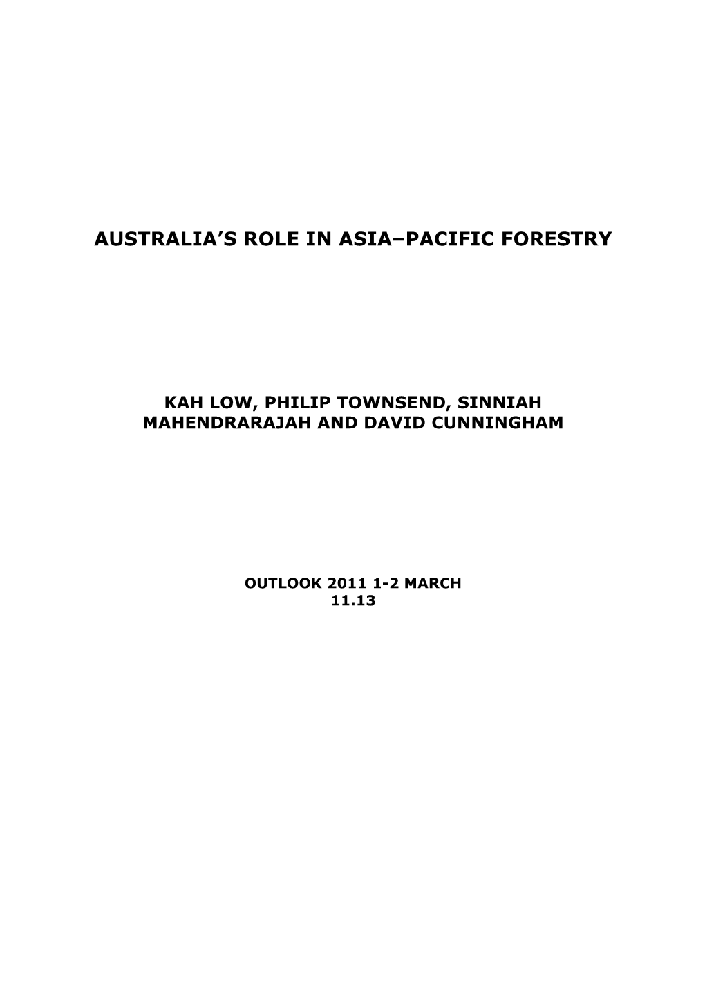 Australia S Role in Asia Pacific Forestry