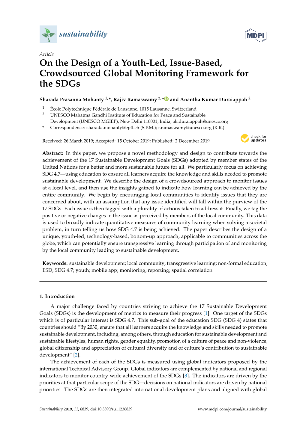 On the Design of a Youth-Led, Issue-Based, Crowdsourced Global Monitoring Framework for the Sdgs