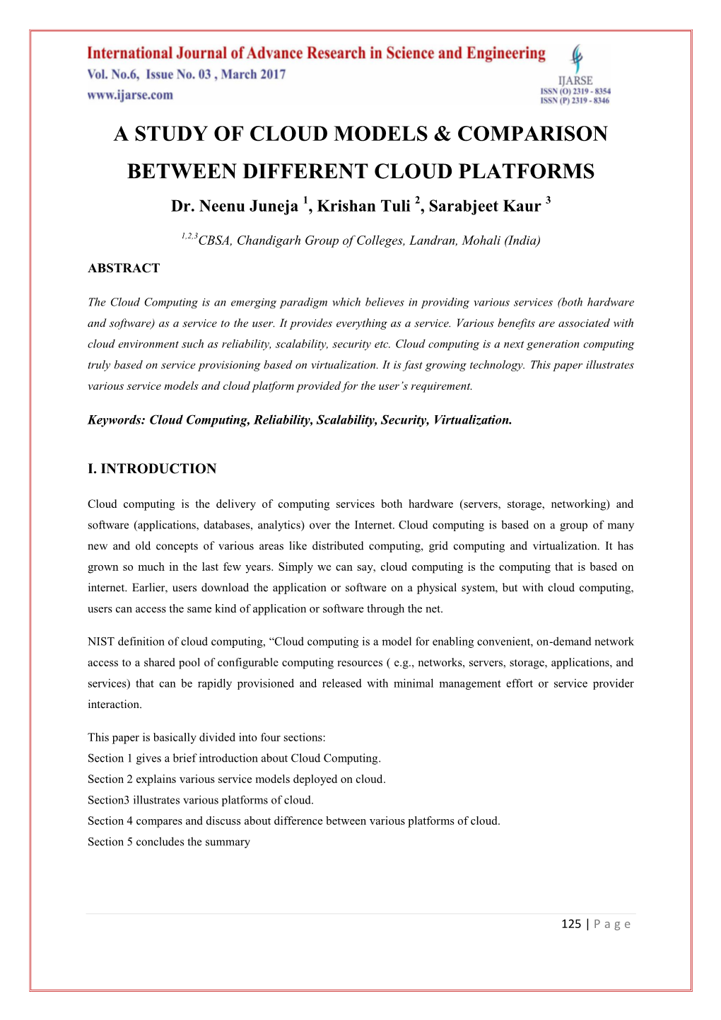 A Study of Cloud Models & Comparison Between