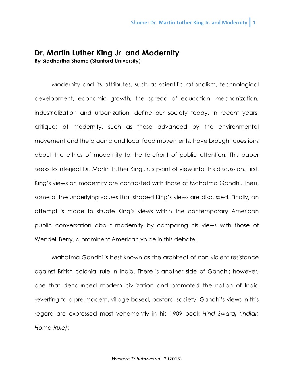 Shome: Dr. Martin Luther King Jr. and Modernity 1