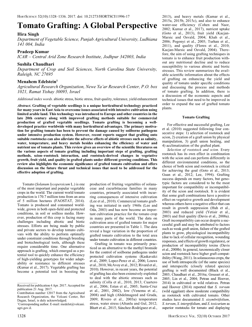 Tomato Grafting: a Global Perspective