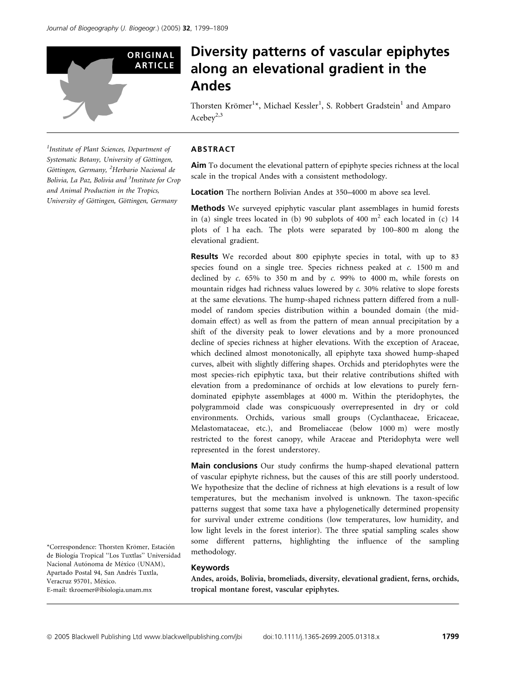 Diversity Patterns of Vascular Epiphytes Along an Elevational