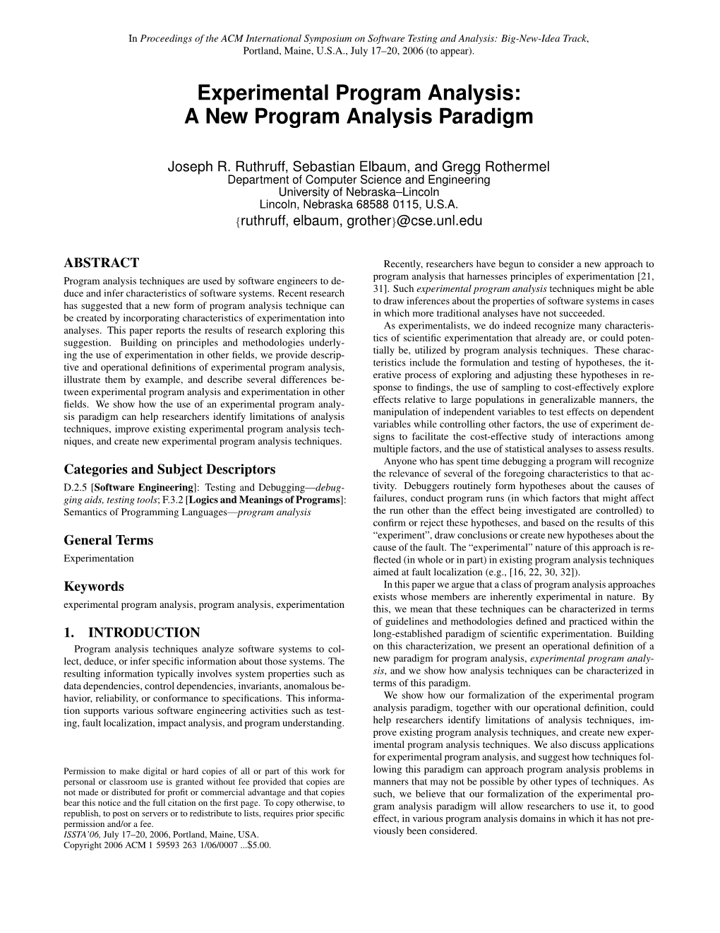 Experimental Program Analysis: a New Program Analysis Paradigm