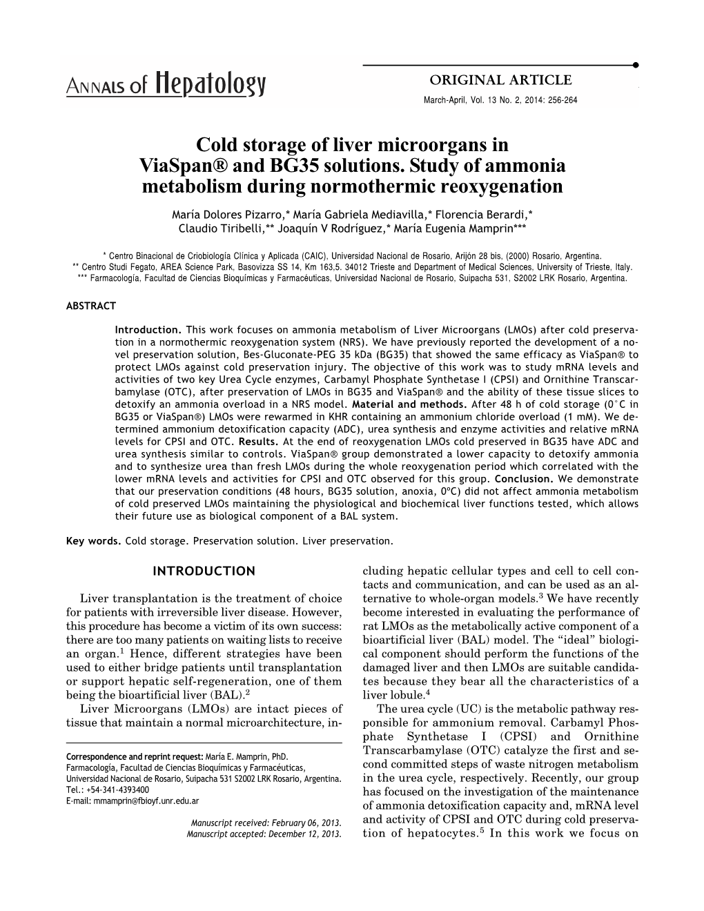 Cold Storage of Liver Microorgans in Viaspan® and BG35 Solutions