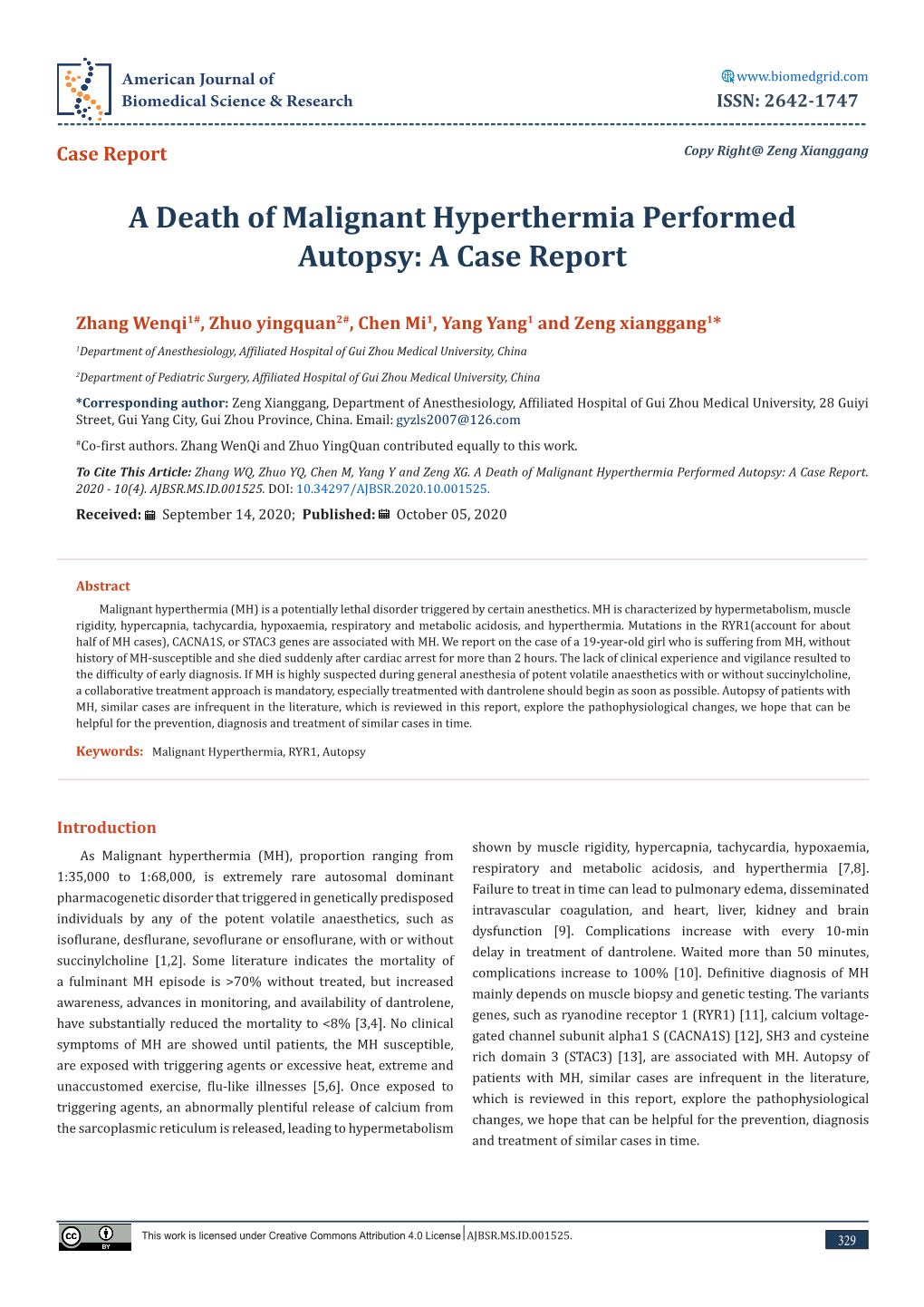 A Death of Malignant Hyperthermia Performed Autopsy: a Case Report