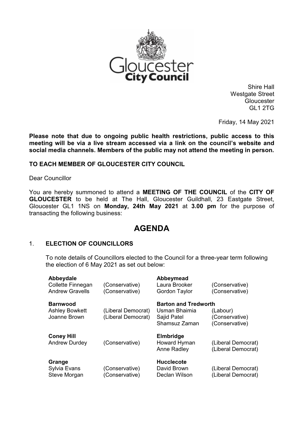 (Public Pack)Agenda Document for Council, 24/05/2021 15:00