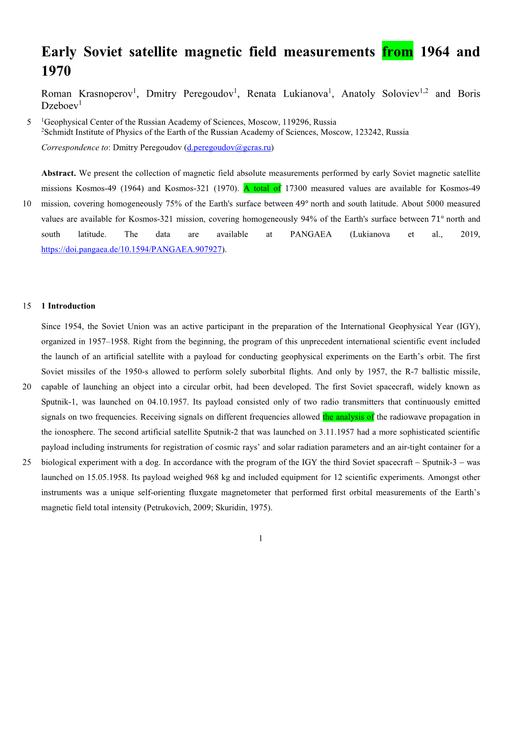 Early Soviet Satellite Magnetic Field Measurements from 1964 and 1970