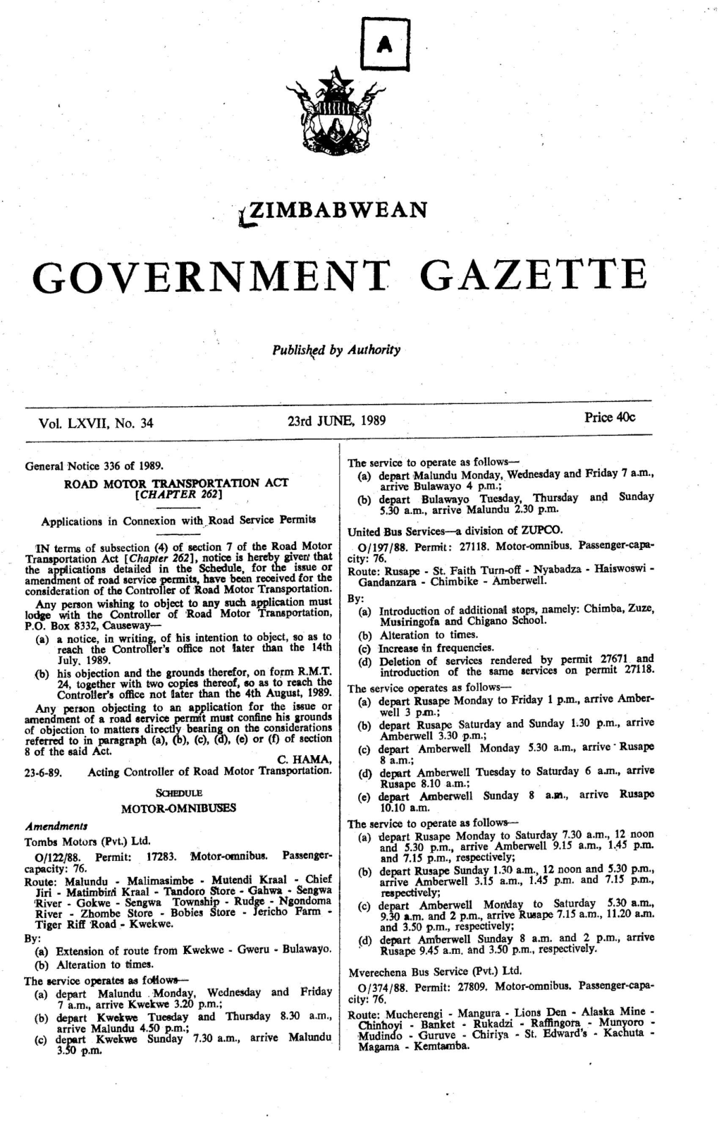 Zimbabwean Government Gazette ©