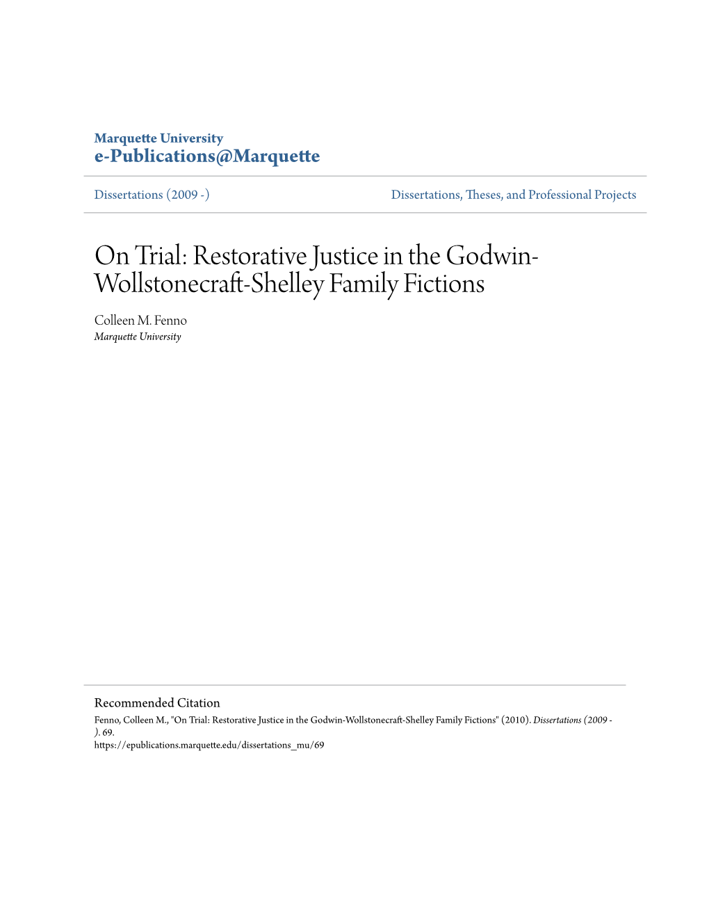 On Trial: Restorative Justice in the Godwin-Wollstonecraft-Shelley Family Fictions