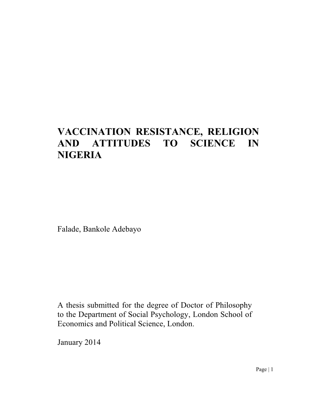 Vaccination Resistance, Religion and Attitudes to Science in Nigeria