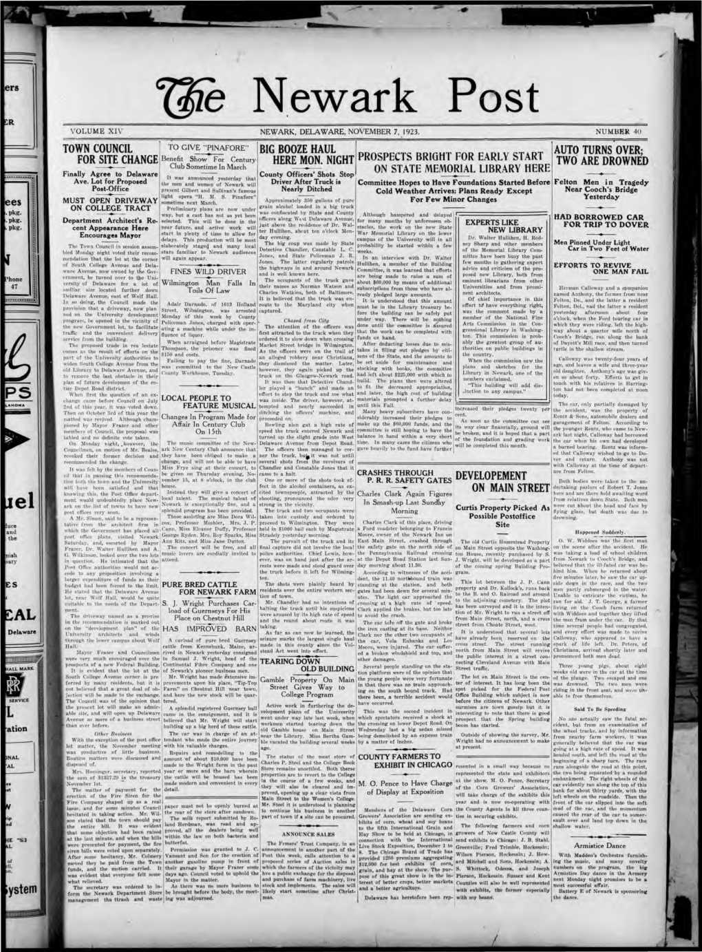 Llle N.Ewark Post VOLUME XIV NEWARK, DELAWARE, NOVEMBER 7, 1923 NUMBER 40