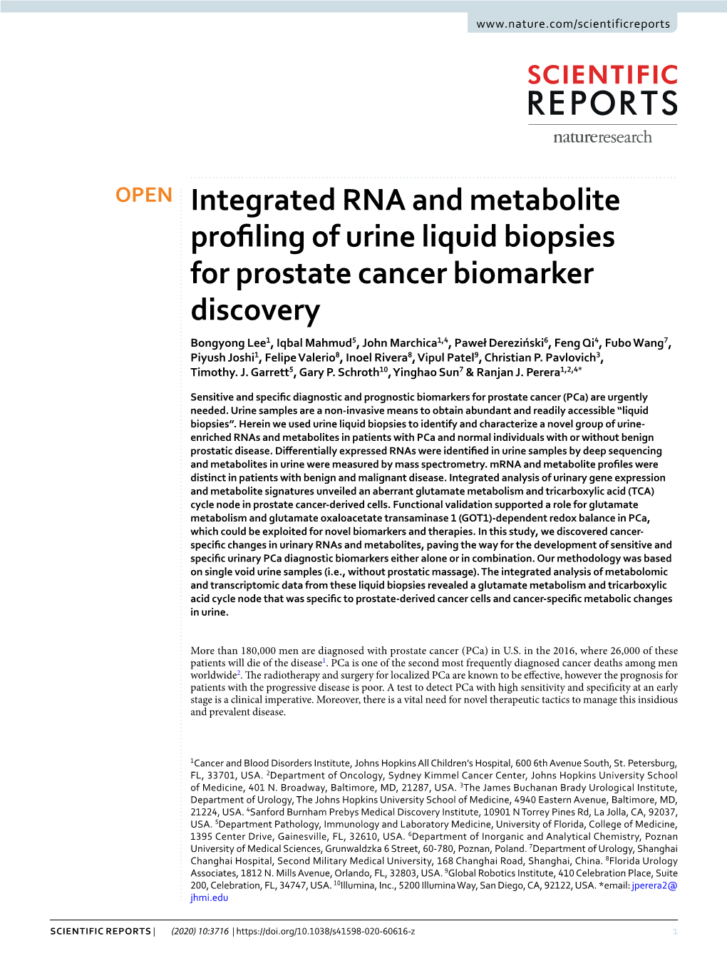 Integrated RNA and Metabolite Profiling of Urine Liquid Biopsies For