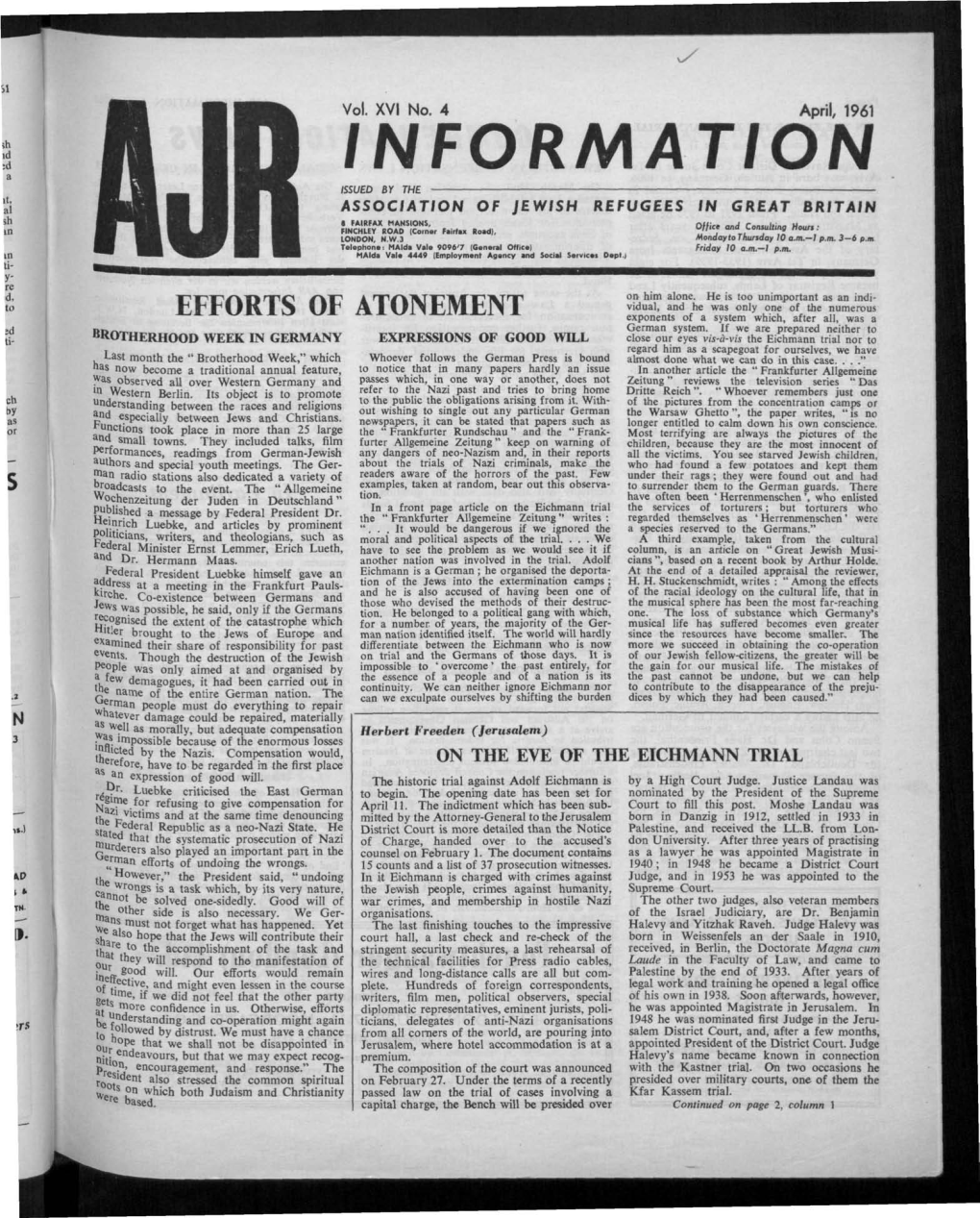 Information Issued by the Association of Jewish Refugees in Creat Britain