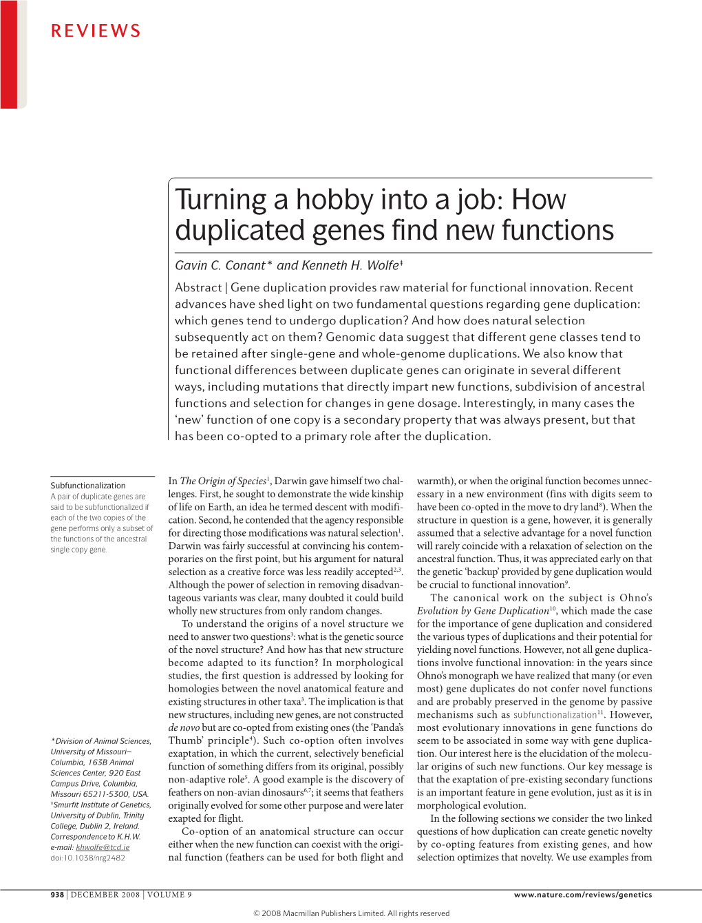 Turning a Hobby Into a Job: How Duplicated Genes Find New Functions