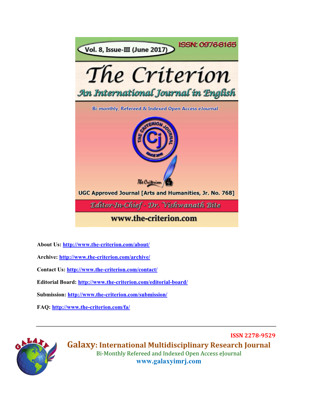 Galaxy: International Multidisciplinary Research Journal