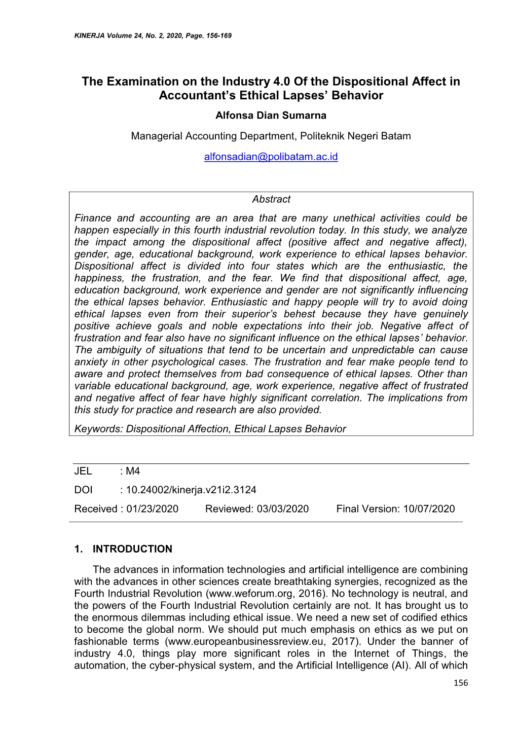 The Examination on the Industry 4.0 of the Dispositional Affect In