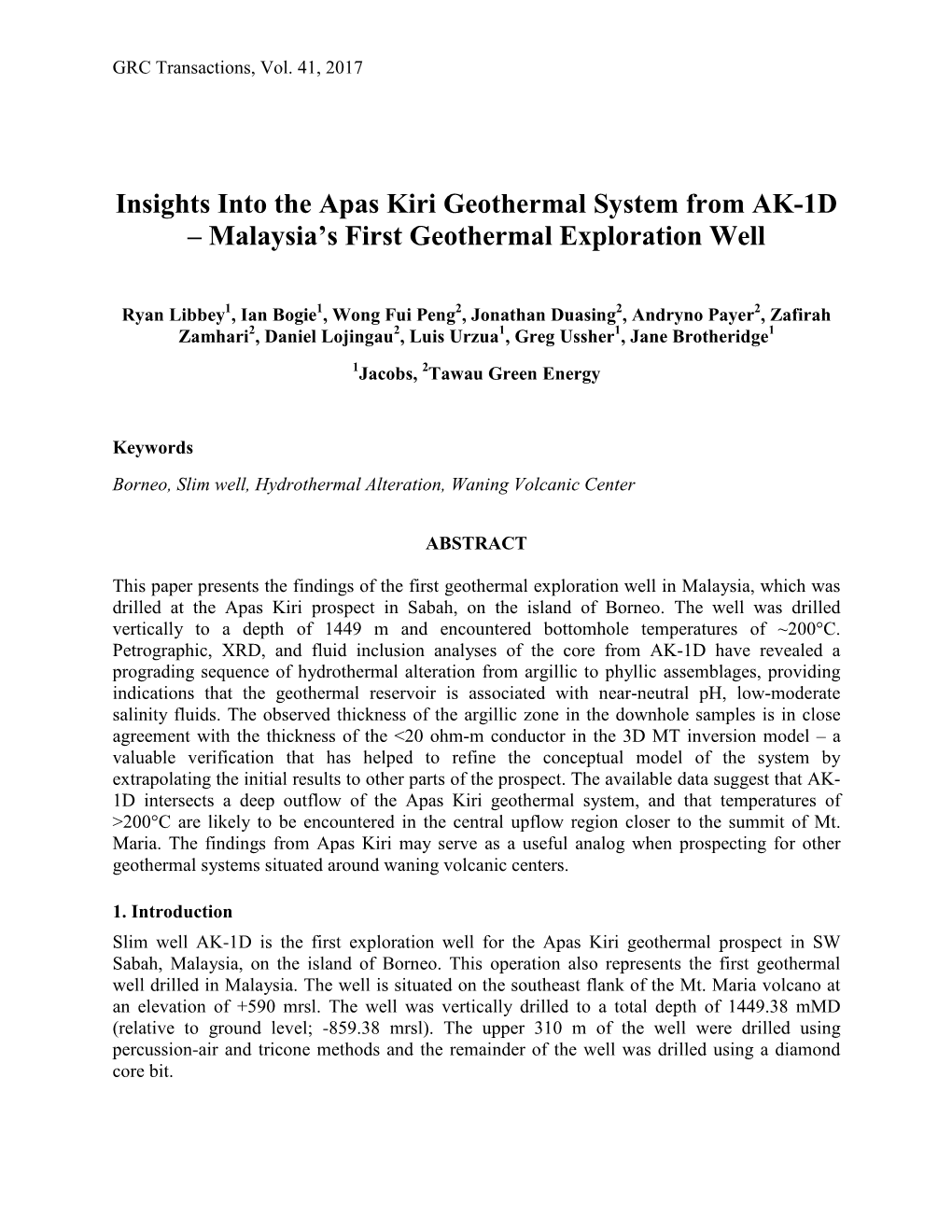 Insights Into the Apas Kiri Geothermal System from AK-1D – Malaysia's